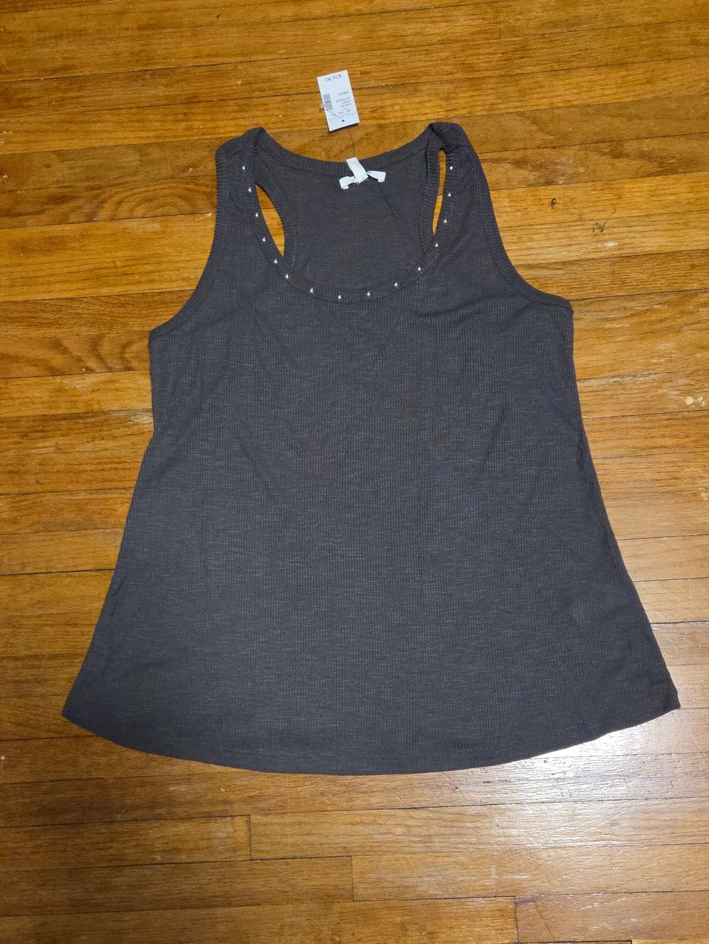 Maurices Dark Gray Ribbed Stud-Detail Tank